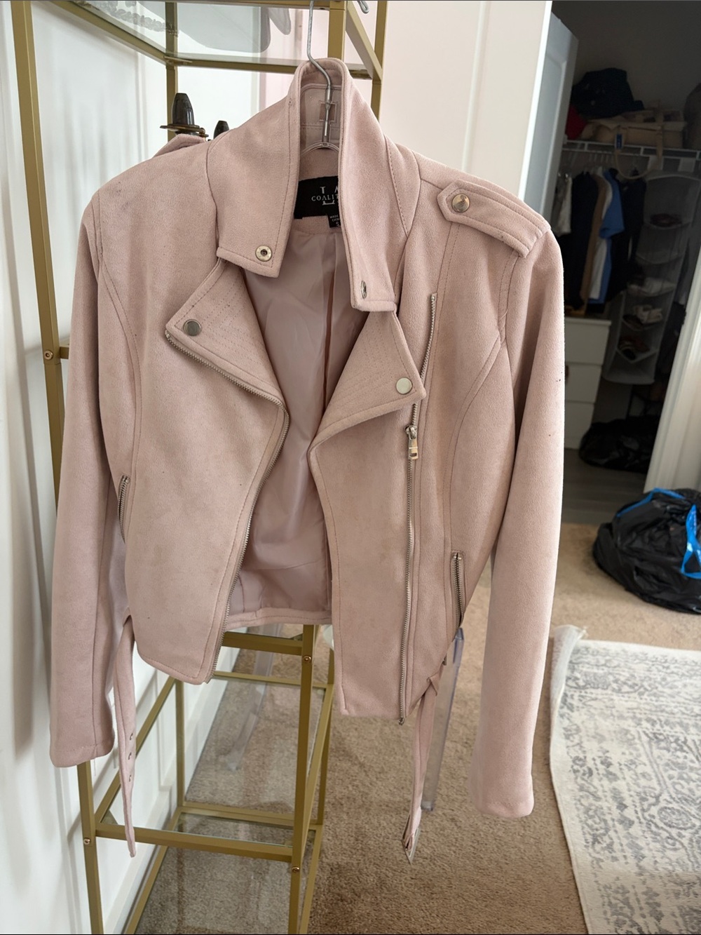 Soft Blush Suede Moto Jacket
